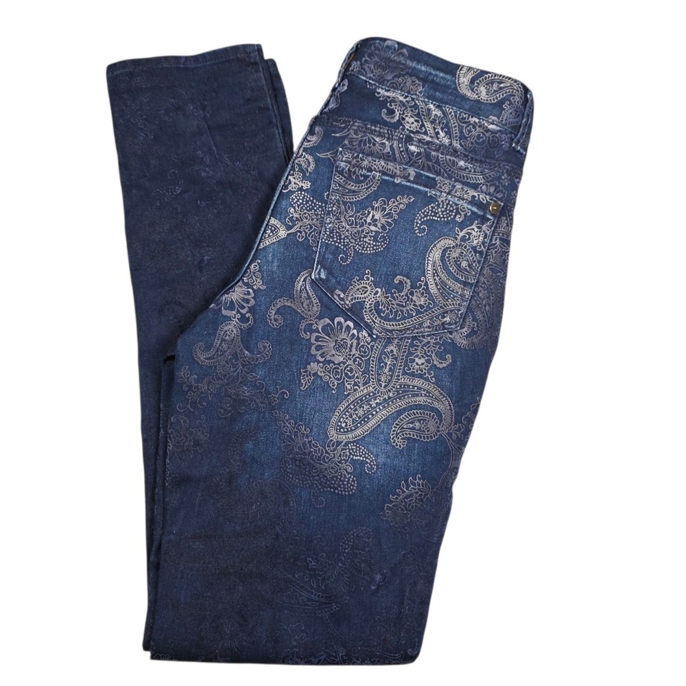 Faded Glory Skinny Premium Jeans Metallic Paisley Dark Wash Denim Size 4